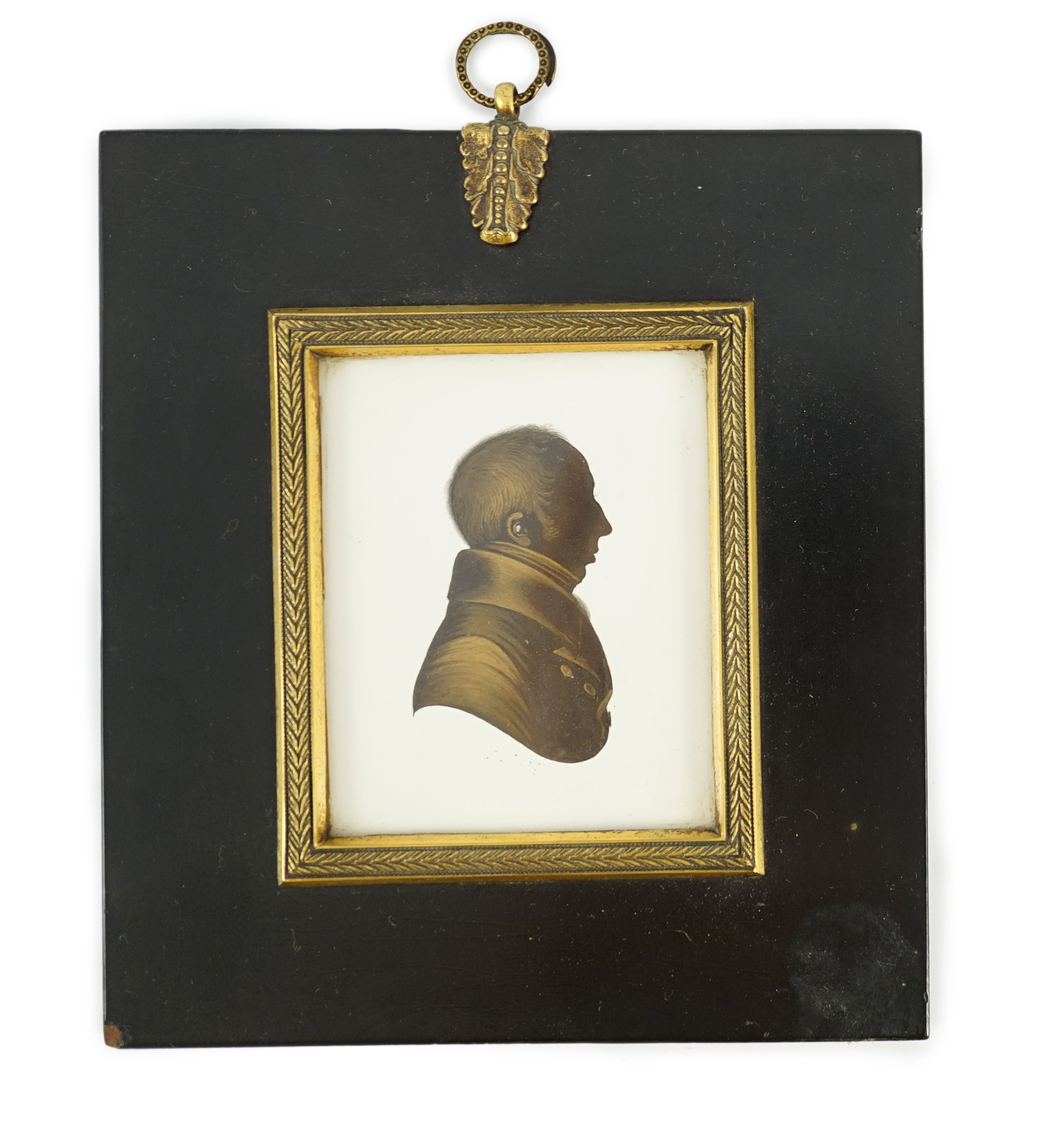 John Miers (1756-1821) and John Field (1772-1848), Silhouette of a gentleman, painted and bronzed plaster, 7.6 x 6.1cm.